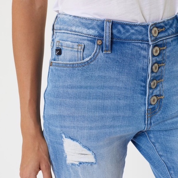 KanCan Women High Rise Blue Light Wash Distressed Leopard Patches Jeans size 27 - Picture 10 of 10